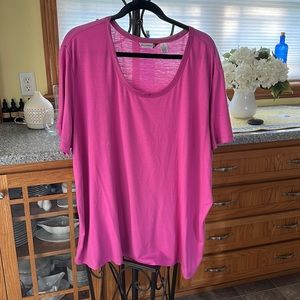 Round neck top with satin trim accent